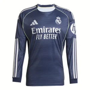 MAILLOT REAL MADRID MANCHES LONGUES EXTERIEUR HOMME BLEU 2025/2026